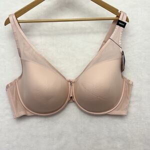 Curvy Couture Sheer Mesh Plunge T-Shirt Bra Size 46DDD Blush Rose Pink Push Up